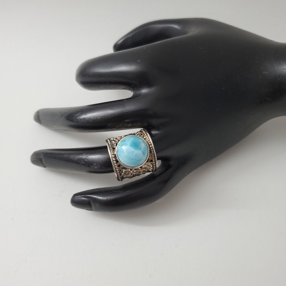 Sterling Silver 925 Larimar Filigree Ring - Picture 2 of 16